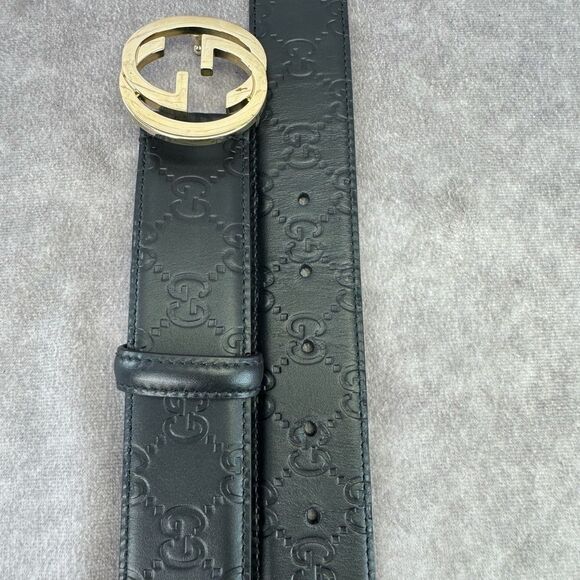 Authentic Gucci Guccissima Embossed Black Leather Gg Marmont Belt 370543 85/34 - Picture 7 of 11
